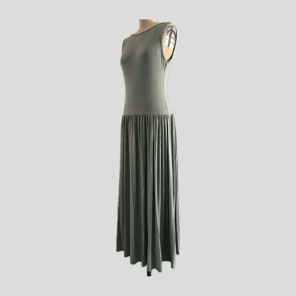 See You Monday Green Stretch Knit Sleeveless Drop Waist Midi Dress Womens Size M